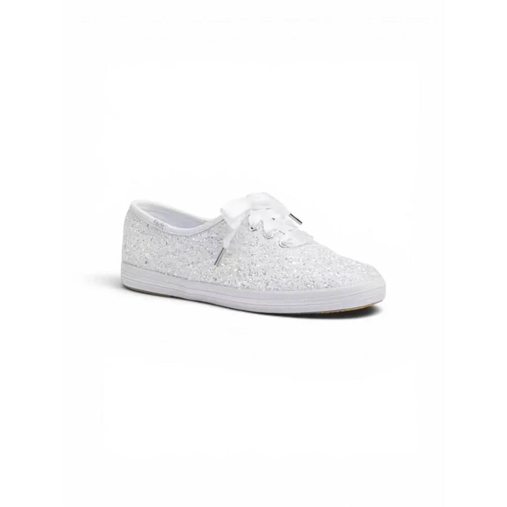 Keds x Kate Spade Sneakers Women 11 Silver Glitter Bridal Ribbon Laces WF57835